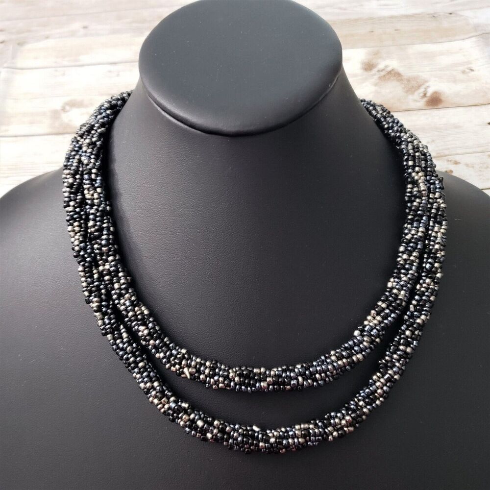 Vintage Necklace - Long Beaded Metallic - Can Be Layered